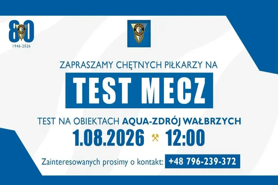 Zaproszenie na test mecz 01.08.2026